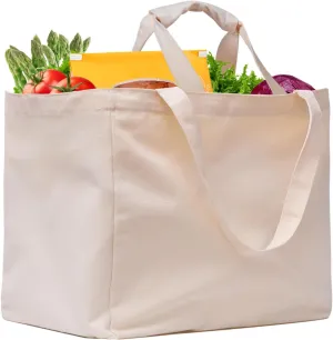 Canvas Reusable Grocery Bags Heavy Duty, 8.3 gal Foldable Large Canvas Tote Bag，Long Shoulder Strap and Short Handle. Holds 60 lbs Canvas Shopping Bags & Washable with 5 Pockets, Off white 1 Bags