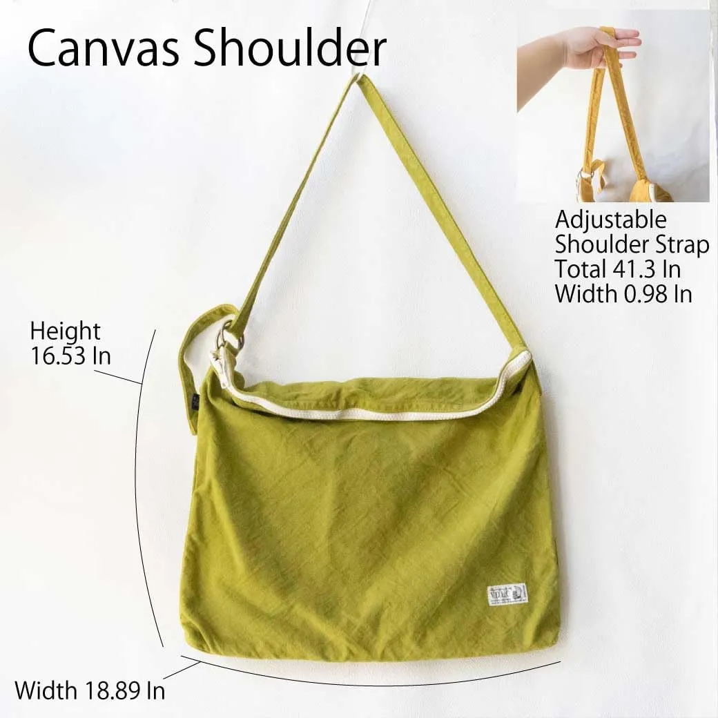 Canvas Shoulder Bag Cotton100% japan Washable Large capacity Adjustable Lightweight Zipper (VC-35)