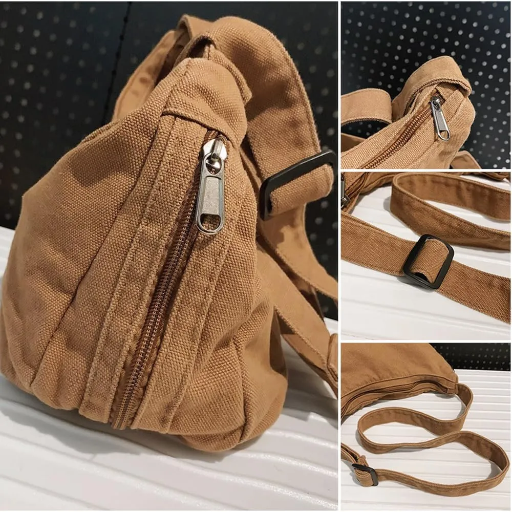 Canvas Shoulder Handbag Casual Vintage Tote Bag Adjustable Shoulder Strap Crossbody Bag