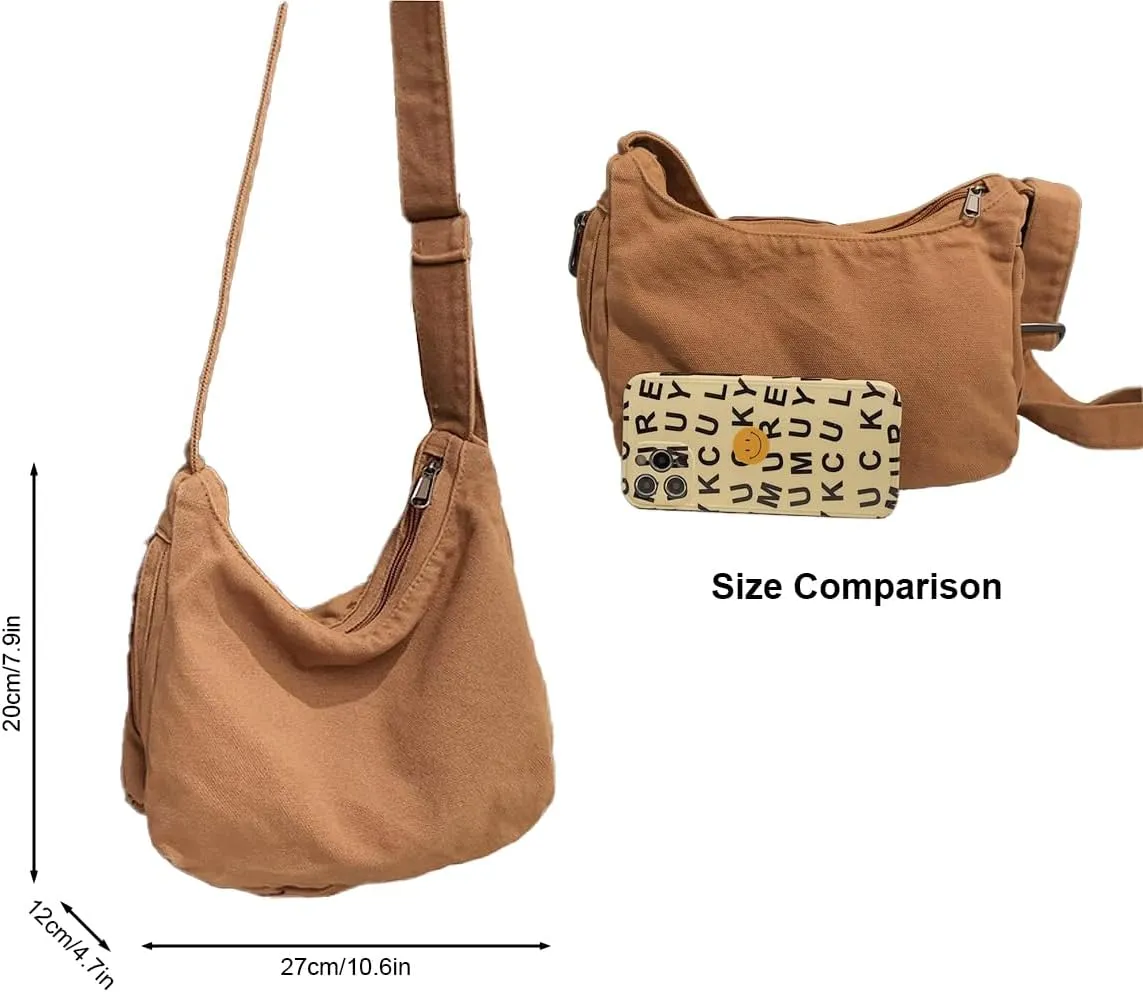 Canvas Shoulder Handbag Casual Vintage Tote Bag Adjustable Shoulder Strap Crossbody Bag