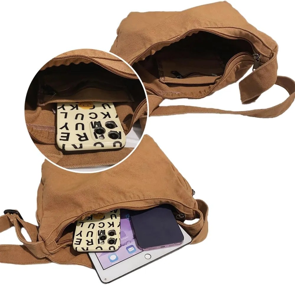 Canvas Shoulder Handbag Casual Vintage Tote Bag Adjustable Shoulder Strap Crossbody Bag
