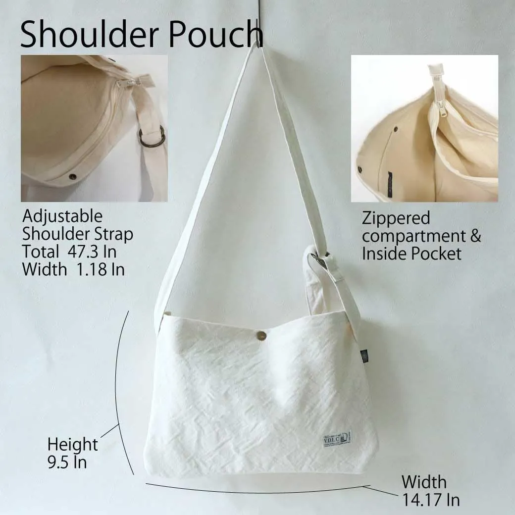 Canvas Shoulder Pouch Cotton100% japan Washable Adjustable Lightweight Soft Zipper Bag (VC-38)