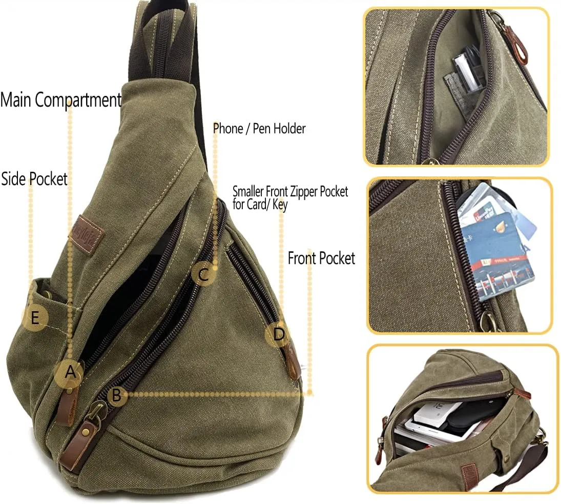 Canvas Sling Bag Convertible Crossbody Chest Bag Shoulder Backpack Daypack for Men Women Outdoor Cycling Travel