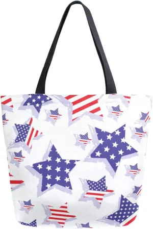 Canvas Tote Bag America Stars Woman Beach Bag National Flag Colors Shoulder Bag School Had Bag Handbag Holiday Gift
