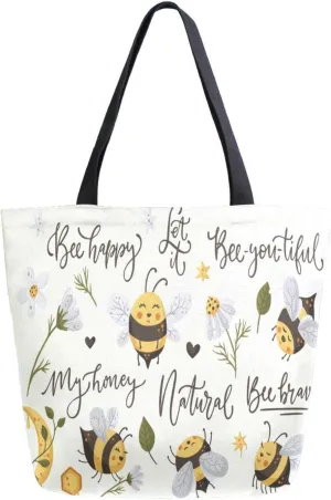 Canvas Tote Bag Cute Honey Bee Woman Beach Bag Funny Quote Set Shoulder Bag School Had Bag Handbag Holiday Gift