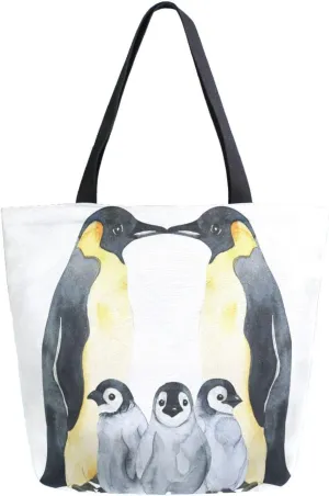 Canvas Tote Bag Emperor Penguins Family Woman Beach Bag Cute Animal Mother Shoulder Bag