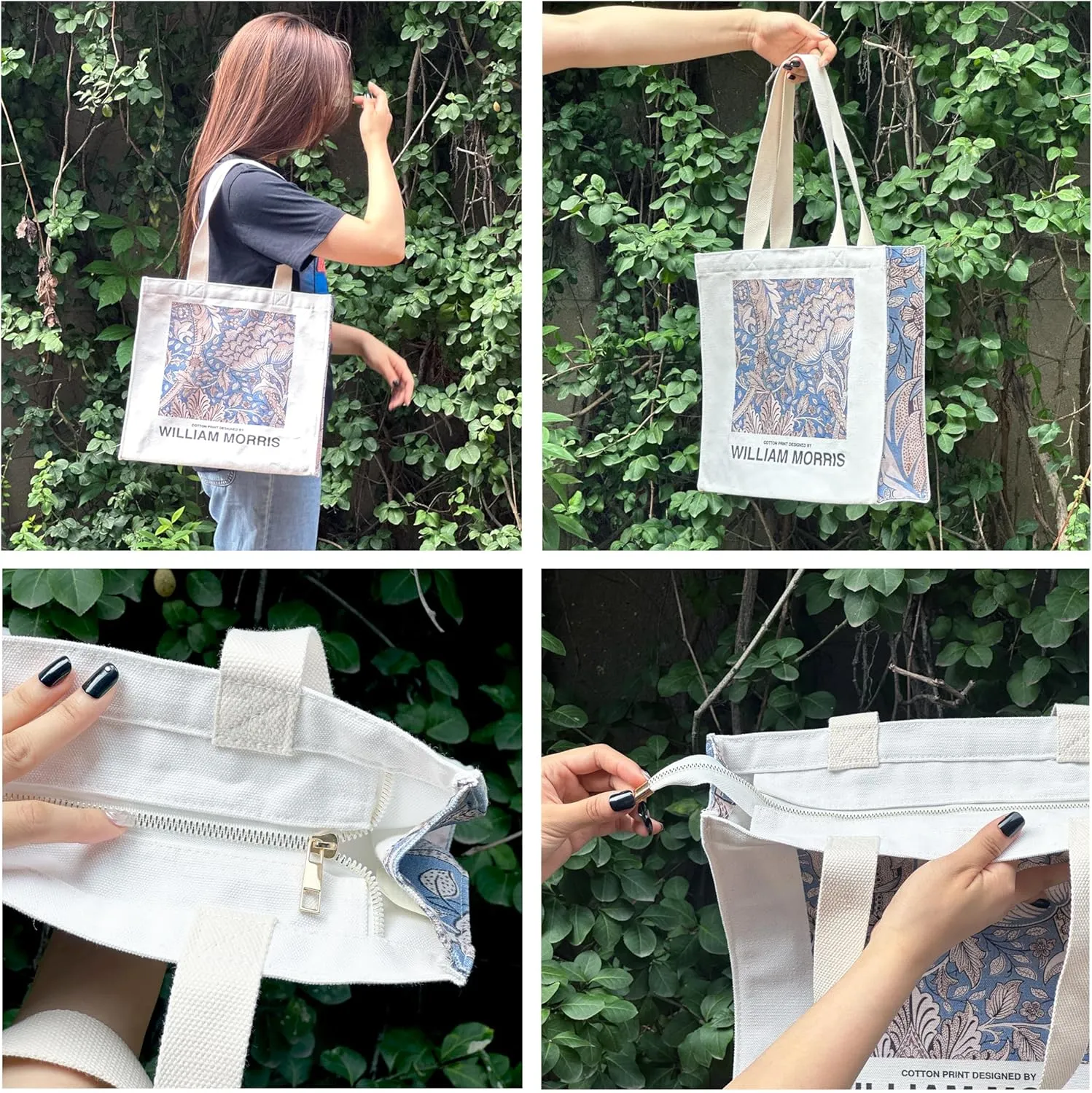 Canvas Tote Bag For Women With Zipper, Durable Portable Reusable Tote Canvas Bag, Tote Bag Aesthetic
