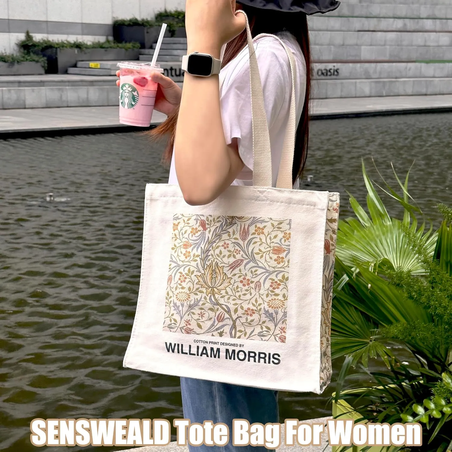 Canvas Tote Bag For Women With Zipper, Durable Portable Reusable Tote Canvas Bag, Tote Bag Aesthetic