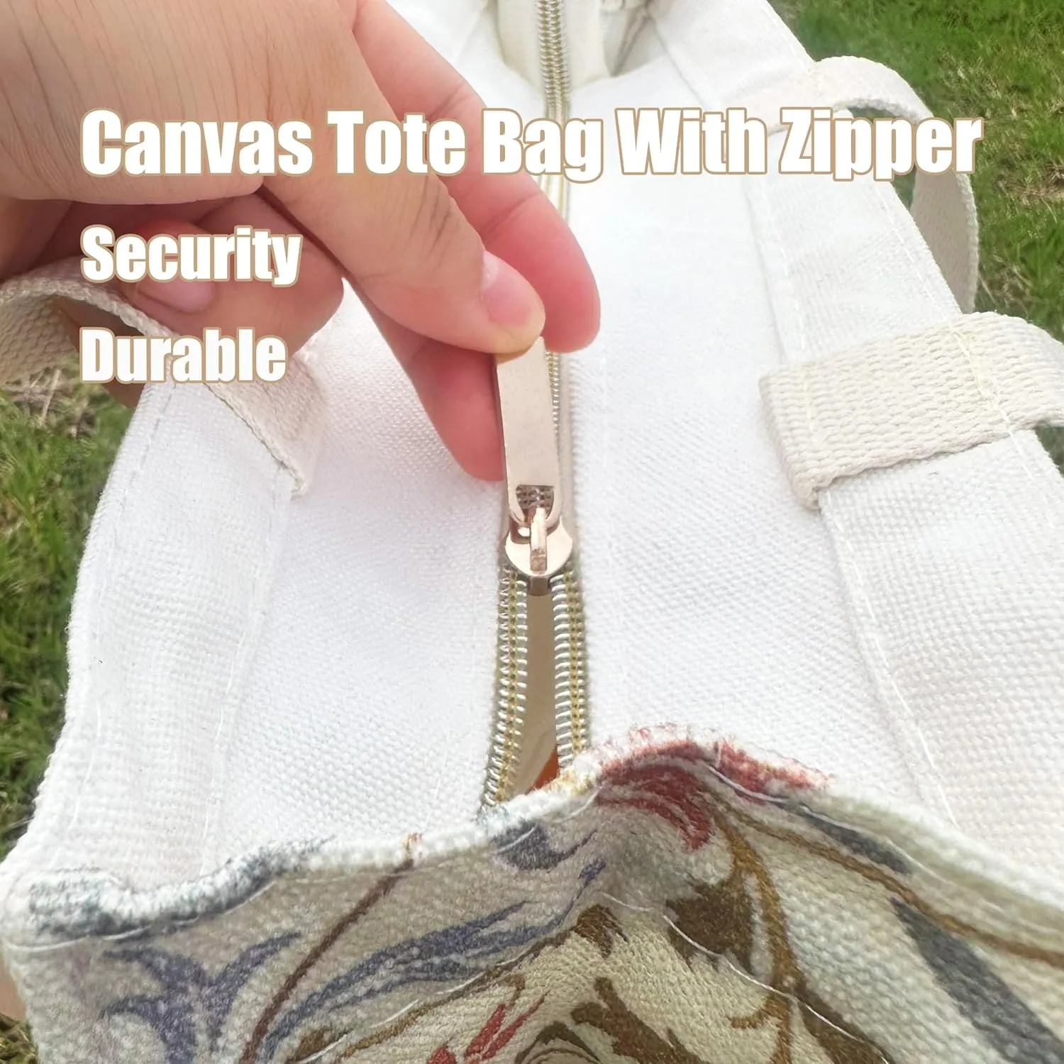 Canvas Tote Bag For Women With Zipper, Durable Portable Reusable Tote Canvas Bag, Tote Bag Aesthetic