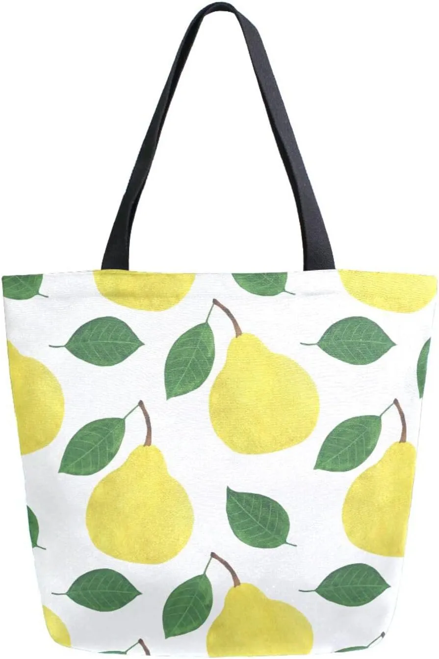 Canvas Tote Bag Fruits Pears Woman Beach Bag Watercolor Food Botany Shoulder Bag School Had Bag Handbag Holiday Gift