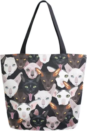 Canvas Tote Bag Funny Dogs Cats Women Shoulder Bag Different Breeds Animal Reusable Grocery Bags Large Handbag Travel Shopping Bag for School Nursing Gift Outdoors