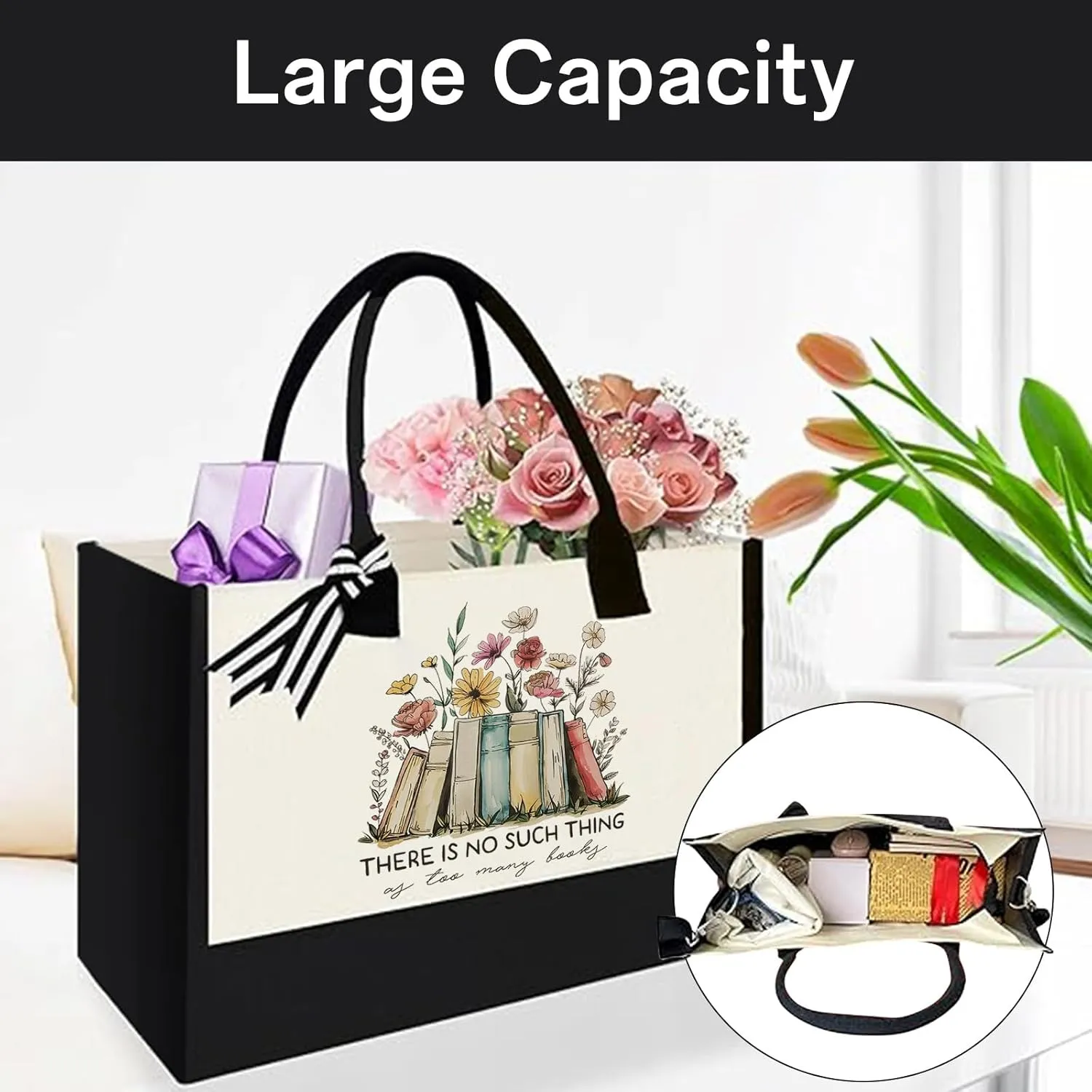 Canvas Tote Bag Gifts for Book Lovers, Birthday Tote Bag for Book Lovers, Librarians and Readers, Bookish Gifts