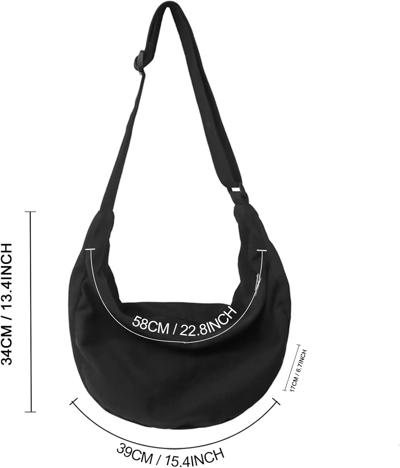 Canvas Tote Bag Hobo Crossbody Bag Fashion Crescent Bag with Zipper Pockets for Shopping Travel for Women and Men Black