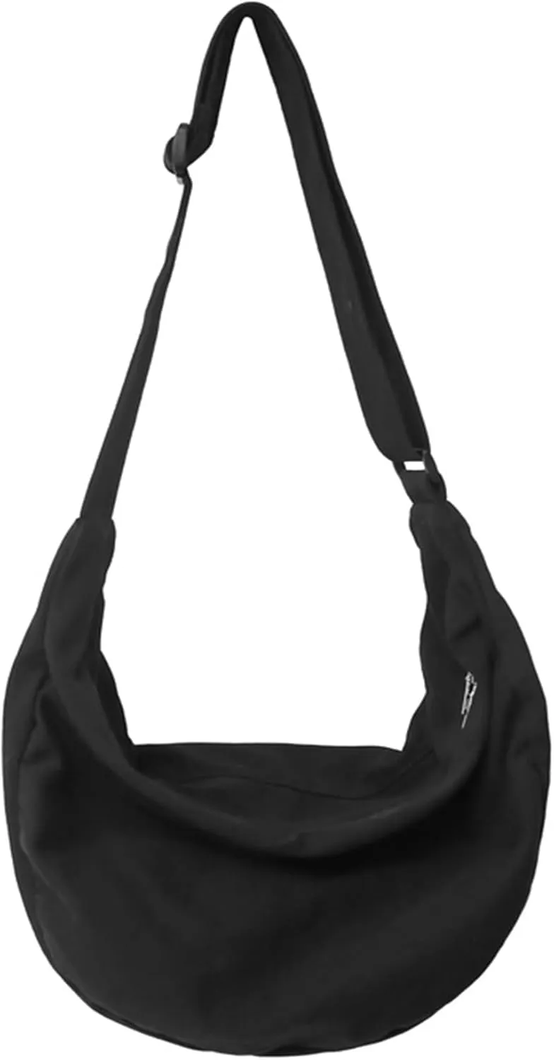 Canvas Tote Bag Hobo Crossbody Bag Fashion Crescent Bag with Zipper Pockets for Shopping Travel for Women and Men Black
