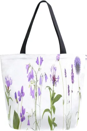Canvas Tote Bag Italian Ceramic Tile Woman Beach Bag Purple Lavender Flowers Shoulder Bag School Had Bag Handbag Holiday Gift