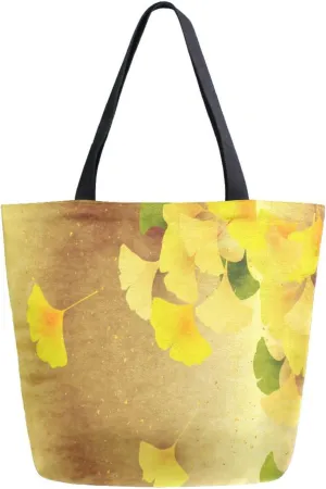 Canvas Tote Bag Leaves Ginkgo Biloba Woman Beach Bag Autumn Flowers Shoulder Bag School Had Bag Handbag Holiday Gift