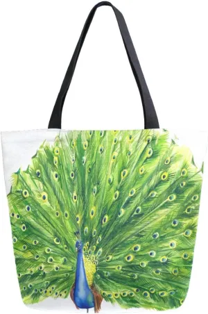 Canvas Tote Bag Magic Peacock Bird Woman Beach Bag Watercolor Spring Shoulder Bag School Had Bag Handbag Holiday Gift