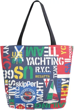 Canvas Tote Bag Nautical Yacht Sailing Women Shoulder Bag Summer Boats Reusable Grocery Bags Large Handbag Travel Shopping Bag for School Nursing Gift Outdoors