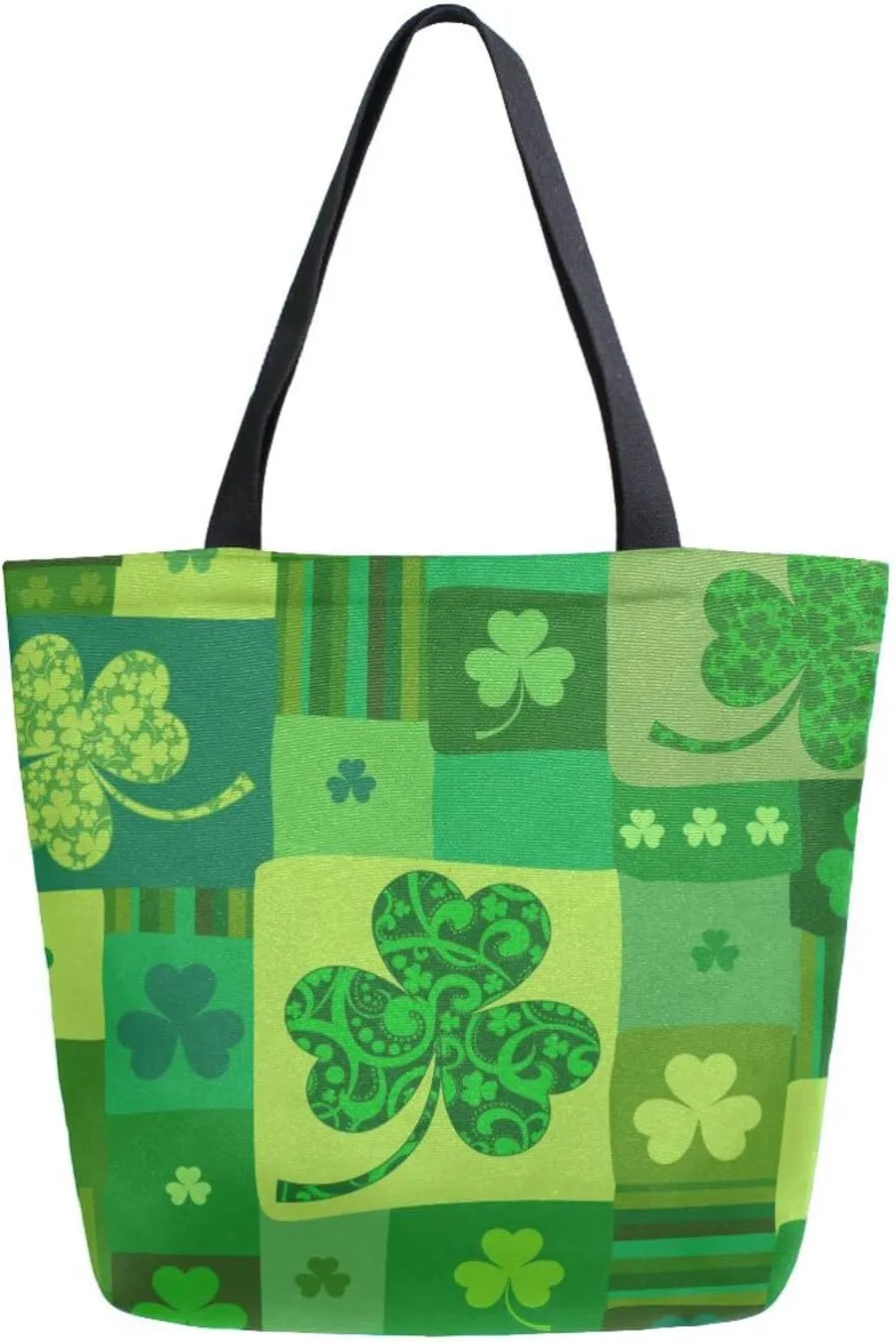 Canvas Tote Bag St Lucky Leaves Woman Beach Bag Shamrock Clover Shoulder Bag School