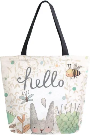 Canvas Tote Bag Stunning Cute Rabbit Woman Beach Bag Butterfly Bee Summer Flowers Shoulder Bag School Had Bag Handbag Holiday Gift