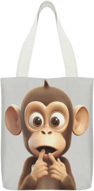 Canvas Tote Bag, The Silent Monkey Print Reusable Canvas Bag Large Capacity Tote Durable Canvas Tote Handbag with Inner Pocket
