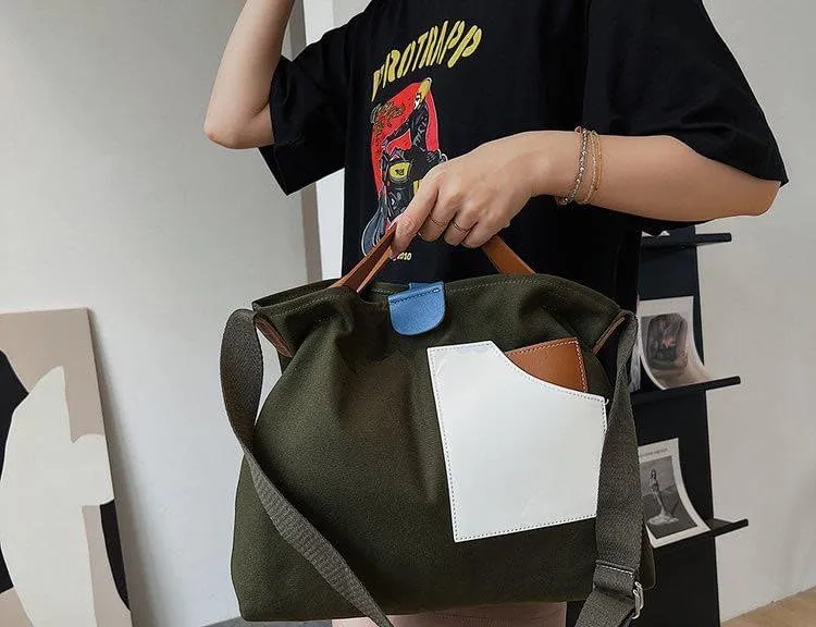 Canvas Tote Bag Women Messenger Crossbody Large Capacity Daily Work Casual Handles Pockets Handbags