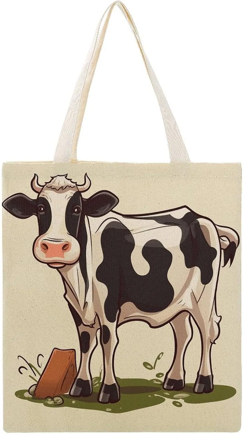 Canvas Tote Bag,Dairy Cow Reusable Grocery Bags,canvas Handbags,canvas Aesthetic Tote Bag for Shopping Travel