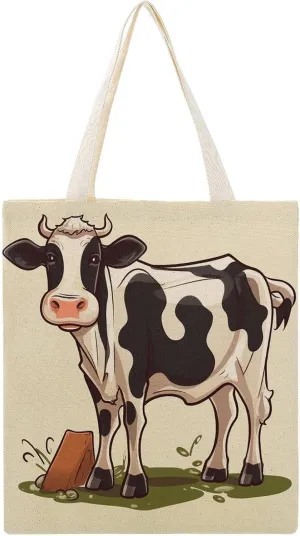 Canvas Tote Bag,Dairy Cow Reusable Grocery Bags,canvas Handbags,canvas Aesthetic Tote Bag for Shopping Travel