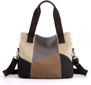 Canvas Tote Bag,Women Casual Shoulder Bag Vintage Multiple Pockets Handbags Satchel Bag for Shopping Hiking Travel and Work
