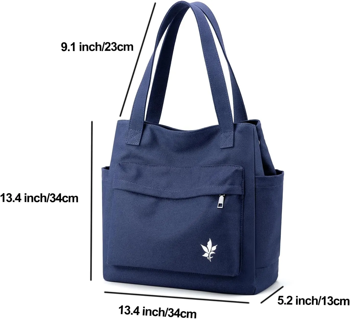 Canvas Tote Handbag Shoulder Bag with Zipper Front Back Side Pockets for Casual College Work