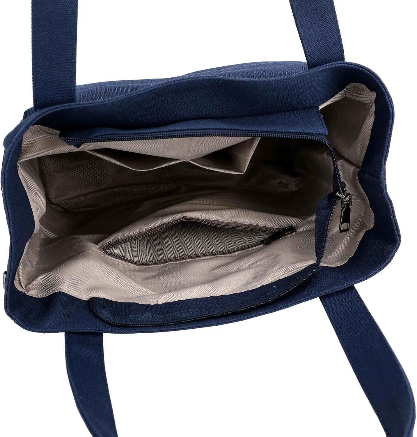 Canvas Tote Handbag Shoulder Bag with Zipper Front Back Side Pockets for Casual College Work
