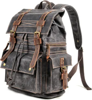 Canvas Vintage Backpack for Men Women, Casual Daypack Large Capacity for Travel Hiking Camping Weekends Rucksack