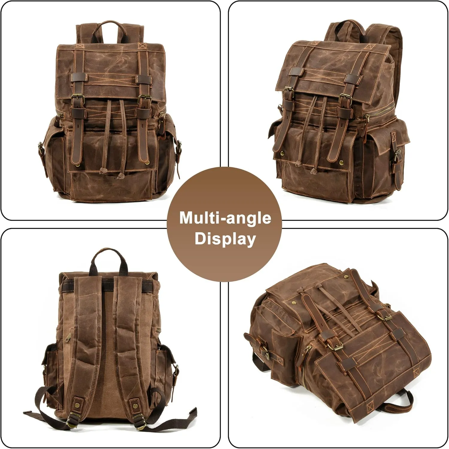 Canvas Vintage Backpack for Men Women, Casual Daypack Large Capacity for Travel Hiking Camping Weekends Rucksack