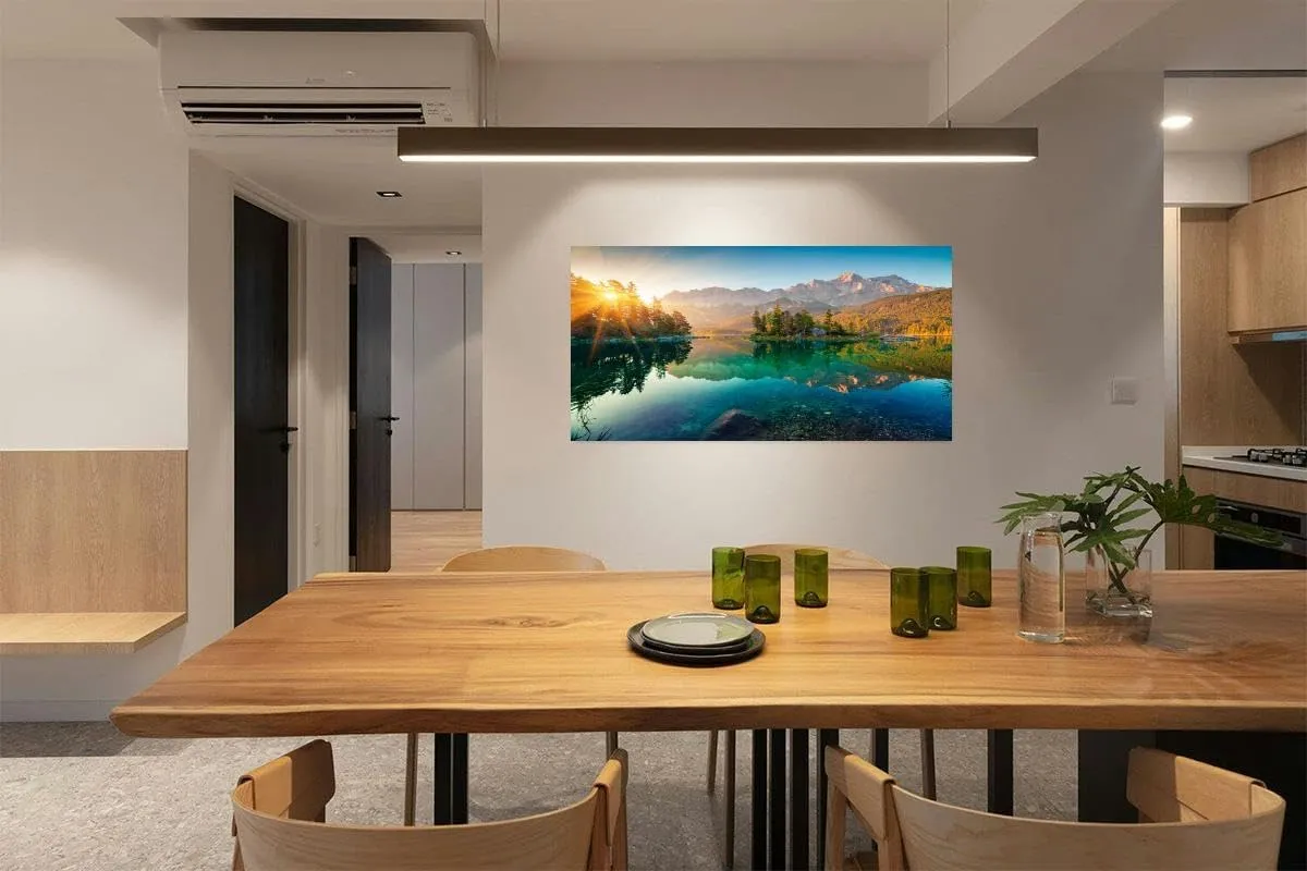 Canvas Wall Art for Living Room Bedroom Impressive summer sunrise lake mountain range Sunny Big Large Wall Art Decor Framed Painting Wall Pictures Prints Artwork Office