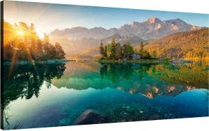 Canvas Wall Art for Living Room Bedroom Impressive summer sunrise lake mountain range Sunny Big Large Wall Art Decor Framed Painting Wall Pictures Prints Artwork Office