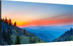 Canvas Wall Art for Living Room Bedroom Misty Rolling Mountain Range Just Before Sunrise at Great Smoky Mounta Big Large Wall Art Decor Framed Painting Wall Pictures Prints Artwork Office