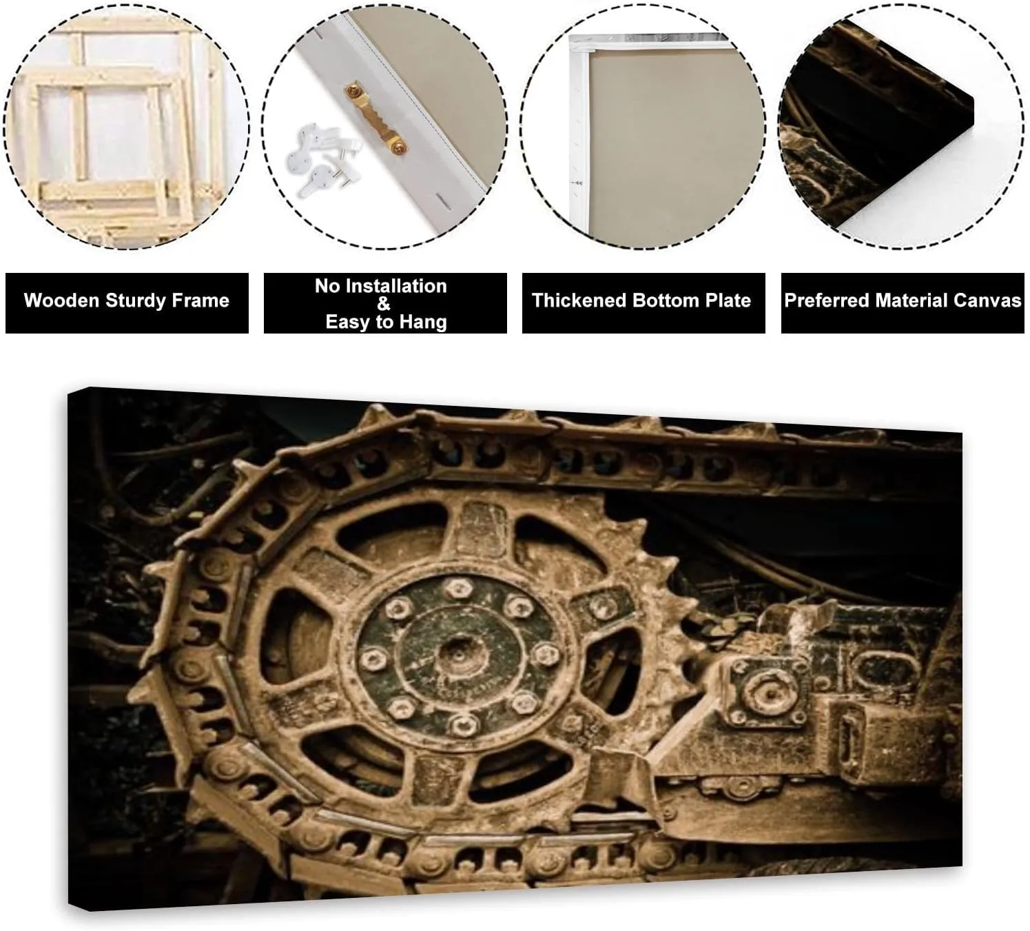 Canvas Wall Art for Office Living Room Bedroom Grunge closeup view buldozer wheel Wall Art Painting Artwork Wall Decor Framed Wall Art 30"x60"
