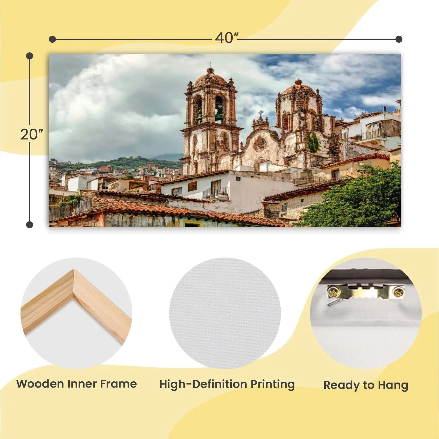 Canvas Wall Art Prints A beautiful cityscape historic center Taxco central Mexico Large Framed Wall Art Painting Artwork Poster Hanging Home Decor for Living Room Office Bathroom 20"x40"