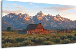 Canvas Wall Art Prints Moulton Barn Grand Teton Wyoming Large Framed Wall Art Painting Artwork Poster Hanging Home Decor for Living Room Office Bathroom 20"x40"