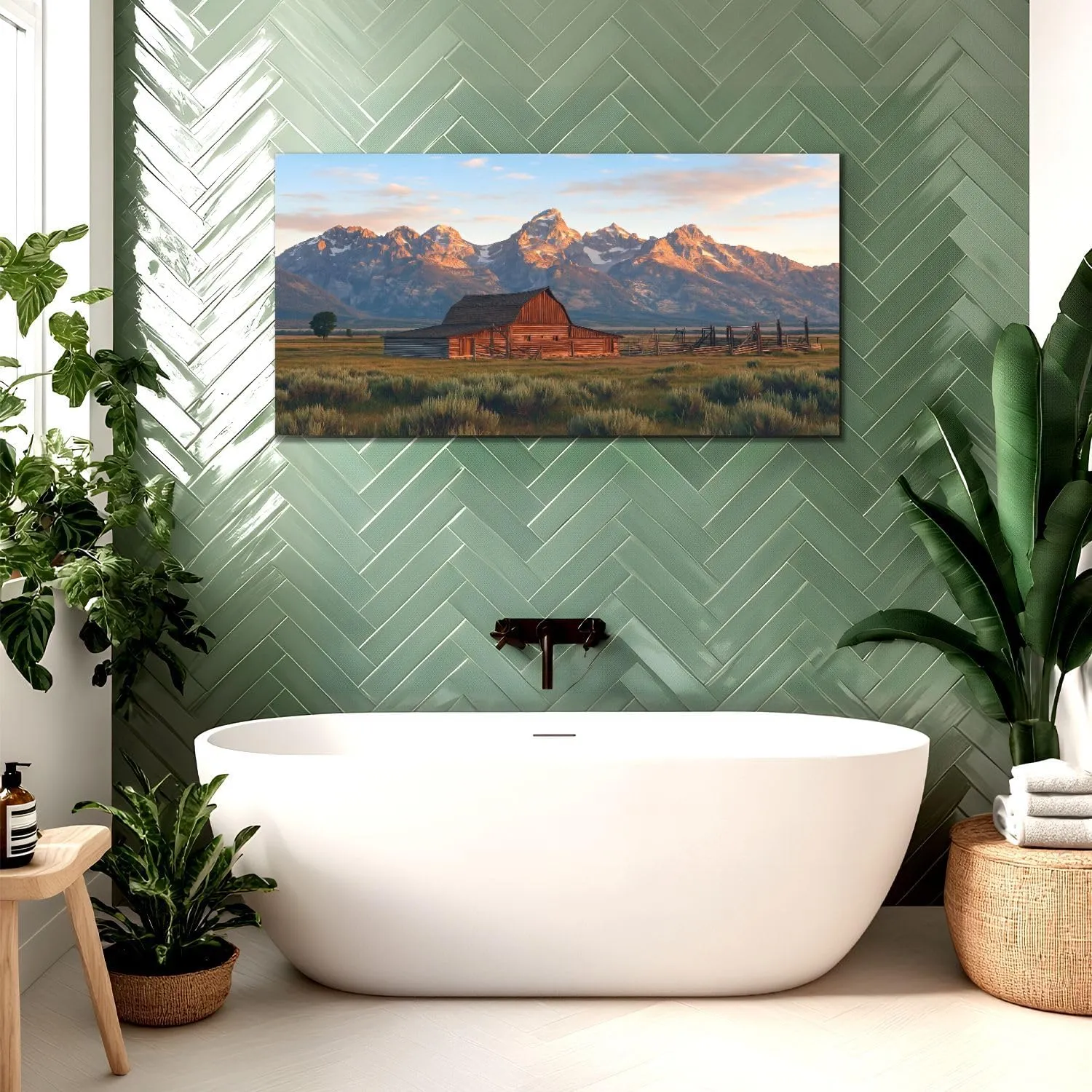 Canvas Wall Art Prints Moulton Barn Grand Teton Wyoming Large Framed Wall Art Painting Artwork Poster Hanging Home Decor for Living Room Office Bathroom 20"x40"