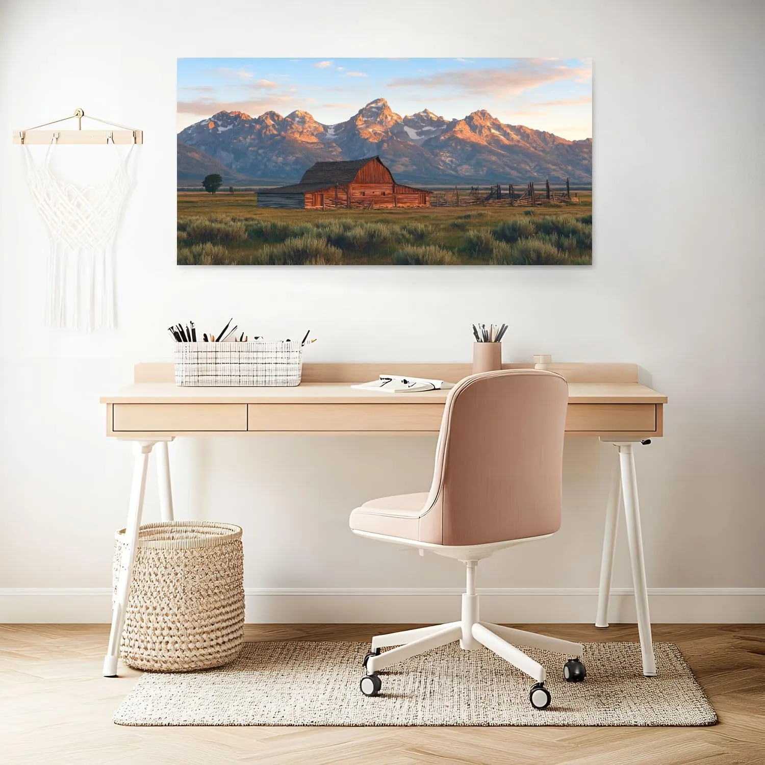Canvas Wall Art Prints Moulton Barn Grand Teton Wyoming Large Framed Wall Art Painting Artwork Poster Hanging Home Decor for Living Room Office Bathroom 20"x40"