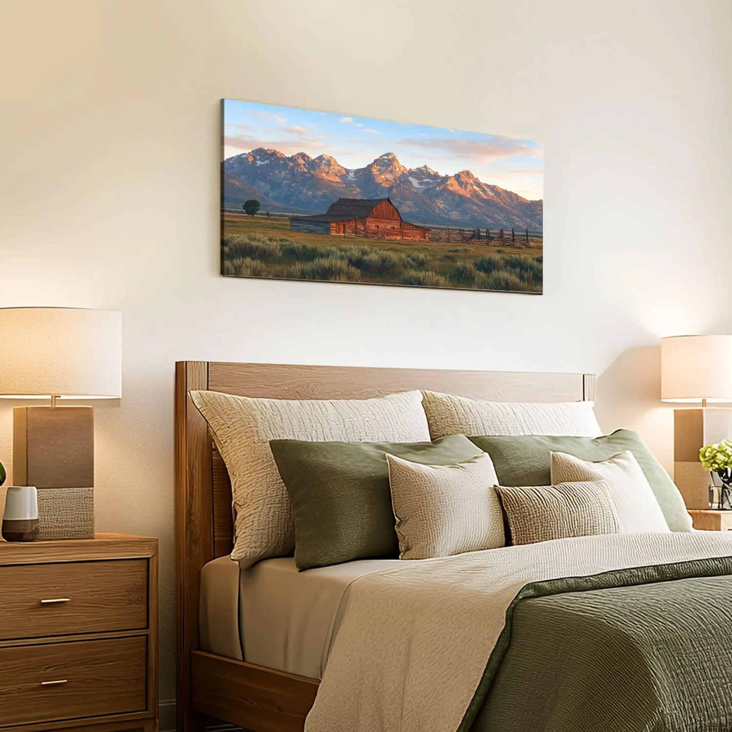 Canvas Wall Art Prints Moulton Barn Grand Teton Wyoming Large Framed Wall Art Painting Artwork Poster Hanging Home Decor for Living Room Office Bathroom 20"x40"