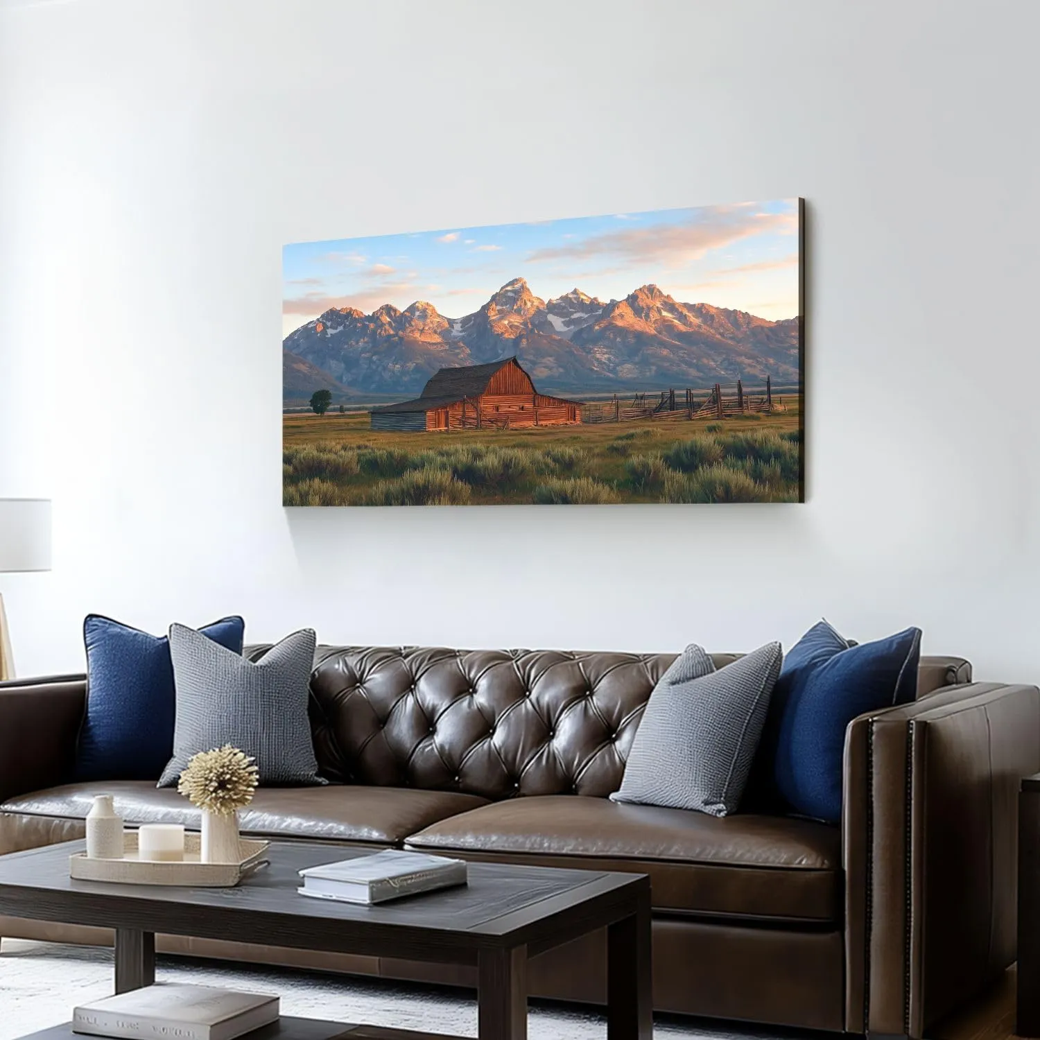 Canvas Wall Art Prints Moulton Barn Grand Teton Wyoming Large Framed Wall Art Painting Artwork Poster Hanging Home Decor for Living Room Office Bathroom 20"x40"
