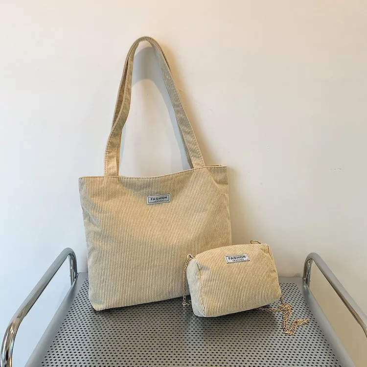 Capacity Corduroy Canvas Artistic Simple Mori Handbags