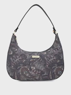 Caprese Kaya Medium Printed Black Hobo Bag