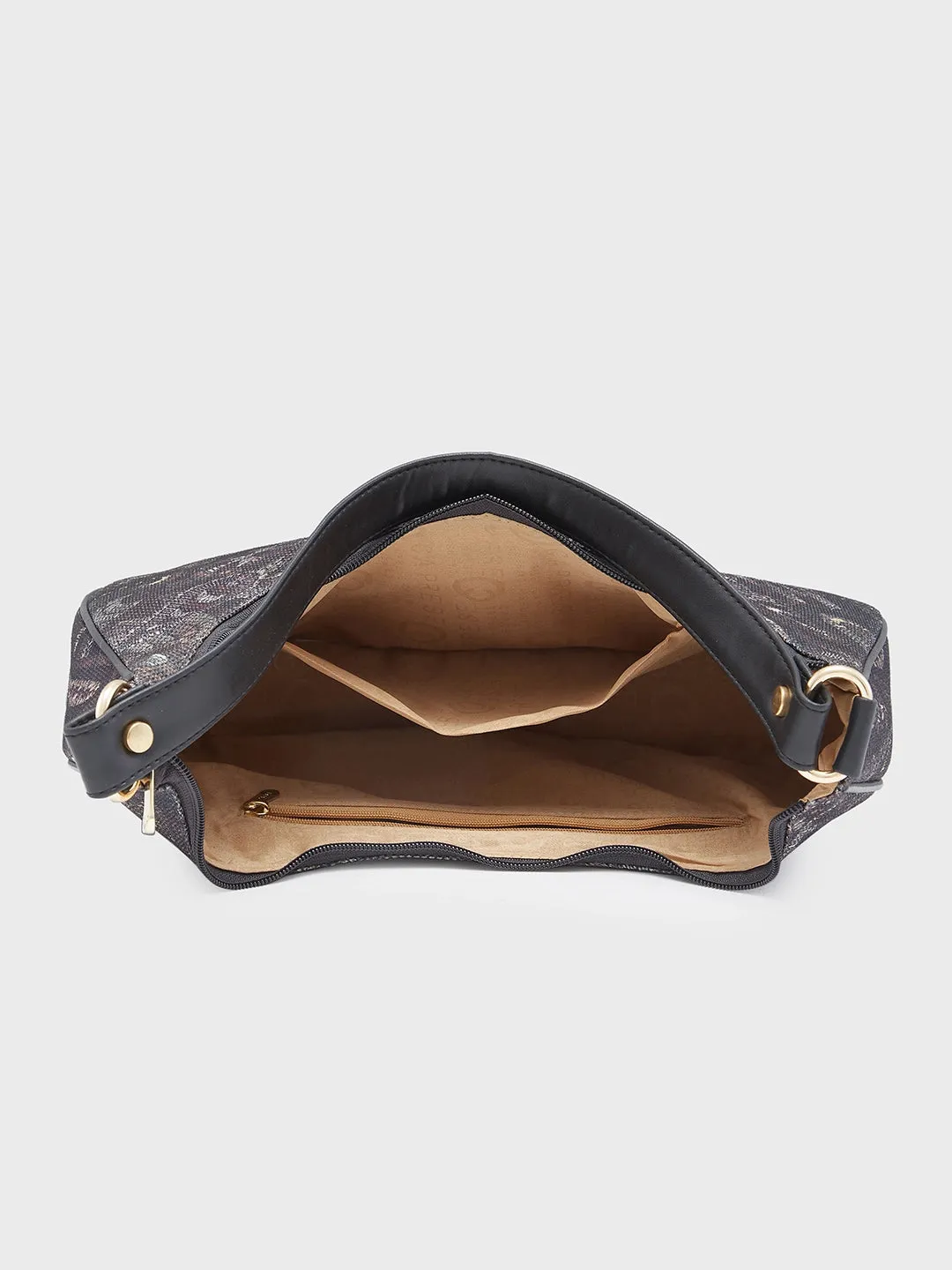 Caprese Kaya Medium Printed Black Hobo Bag