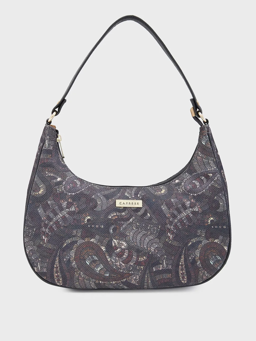 Caprese Kaya Medium Printed Black Hobo Bag