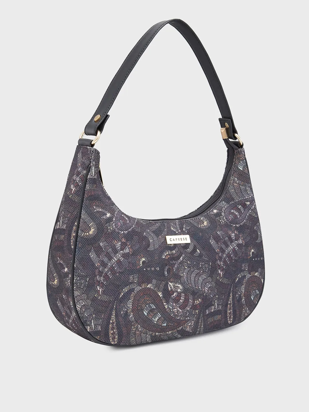 Caprese Kaya Medium Printed Black Hobo Bag