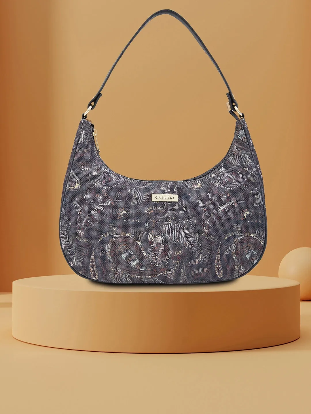 Caprese Kaya Medium Printed Black Hobo Bag