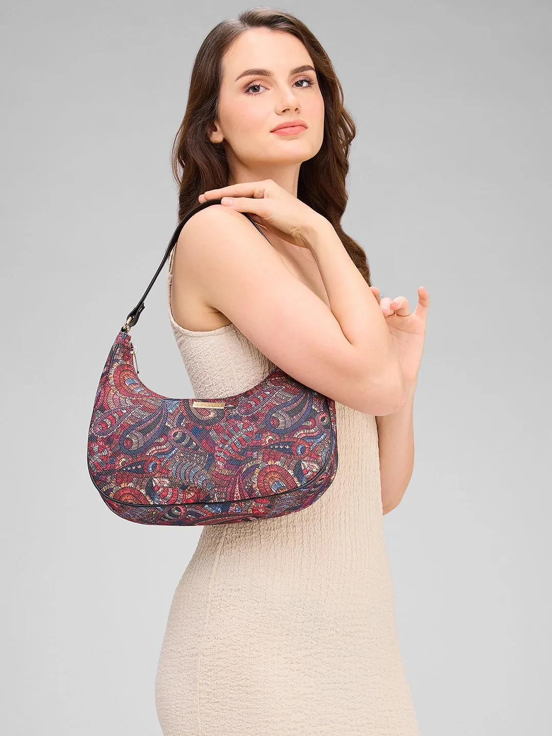 Caprese Kaya Medium Printed Pink Hobo Bag